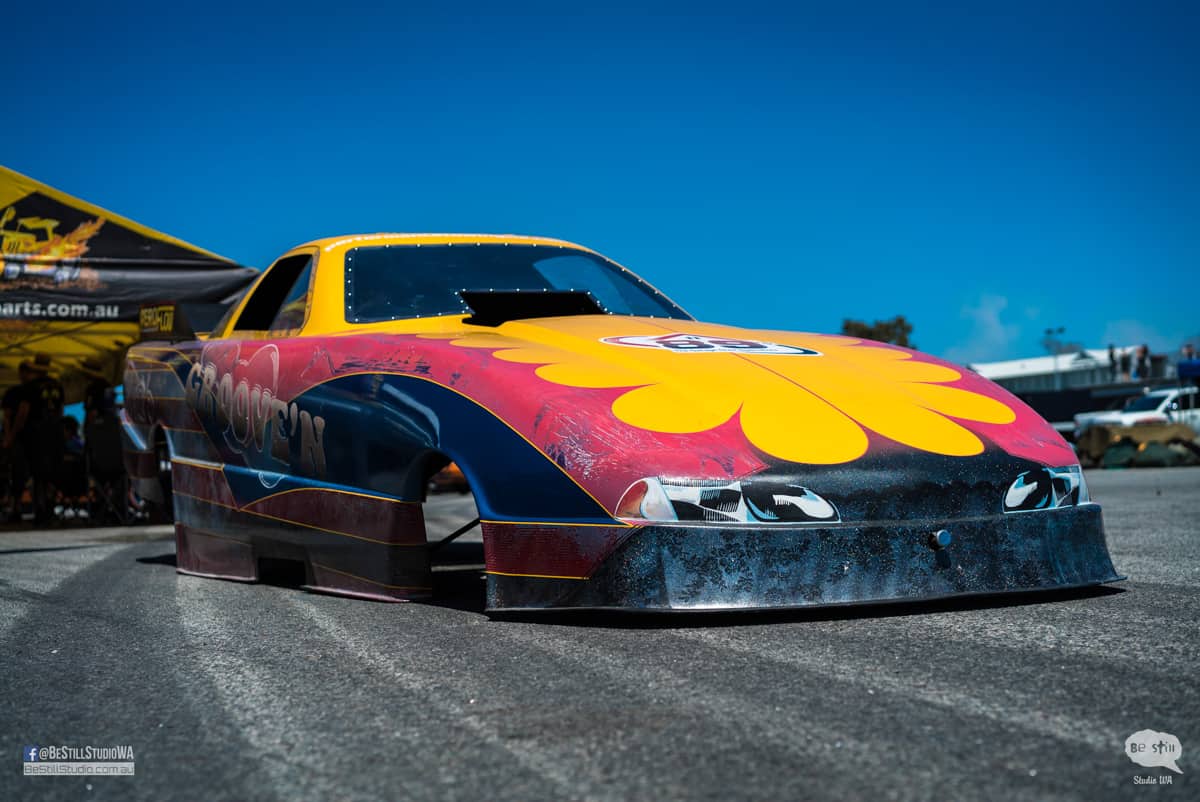 Photograph of the shell of aeroflow Funny car