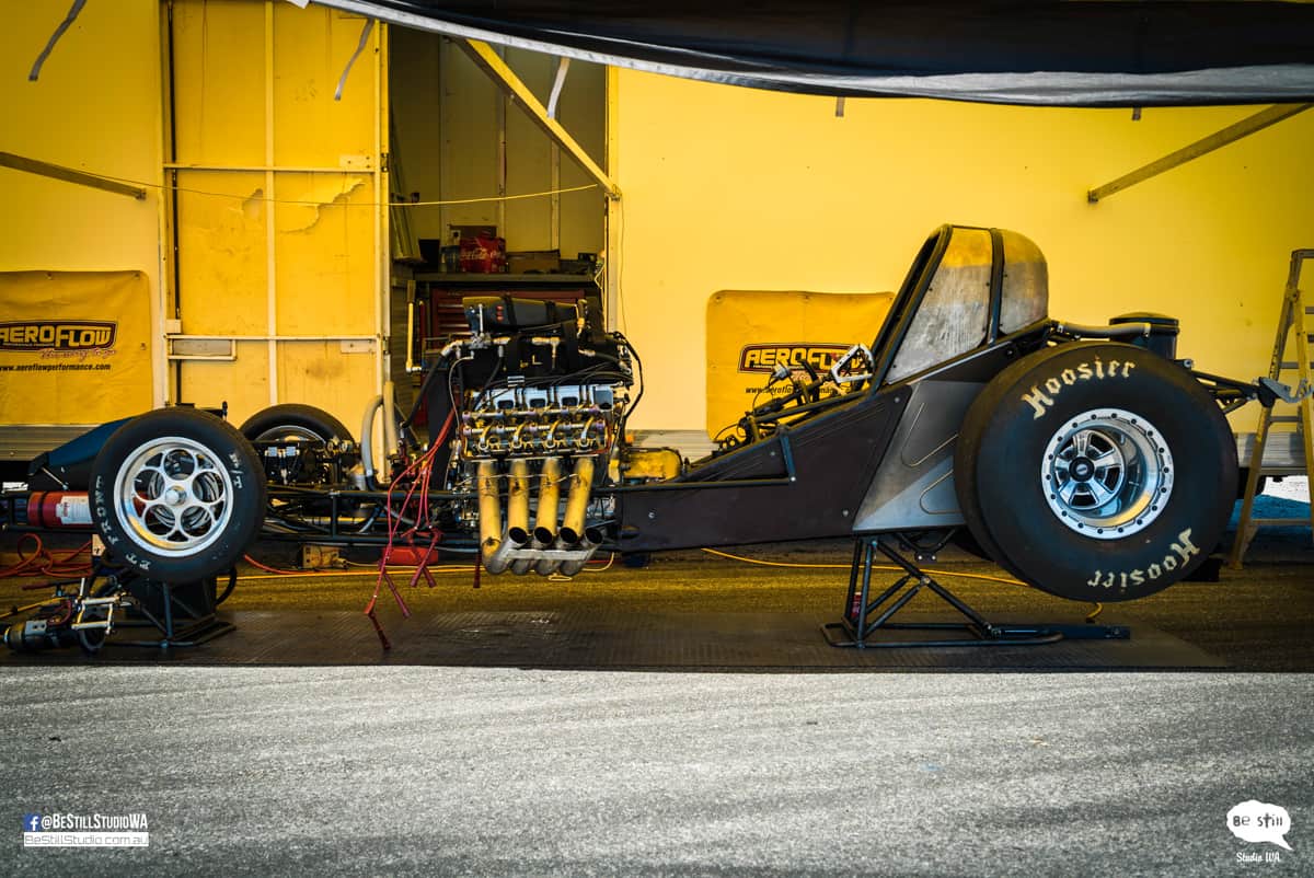 Engine block of aero flow Emma Begley funny car