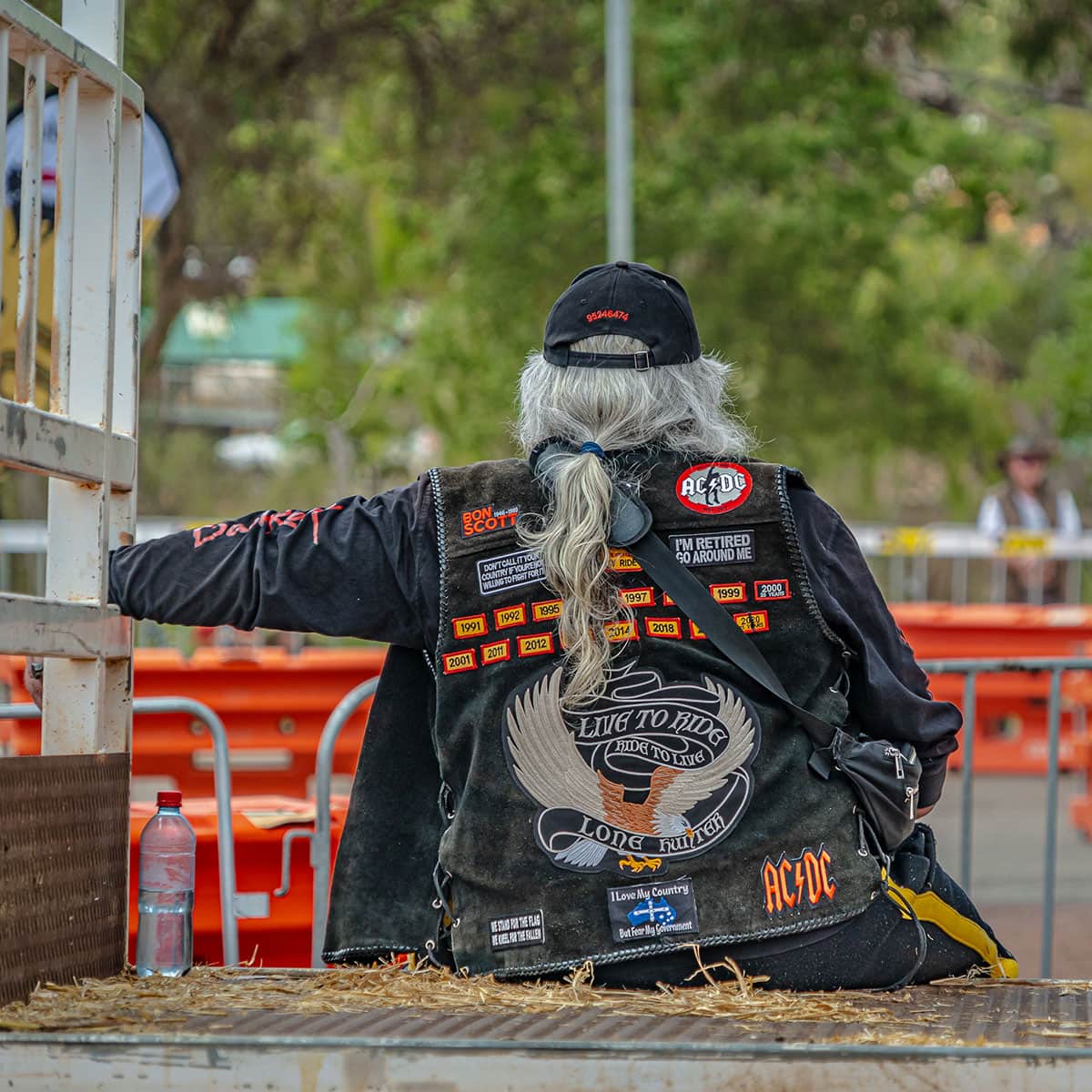 An old time harley Davidson biker enjoying a bit of rest