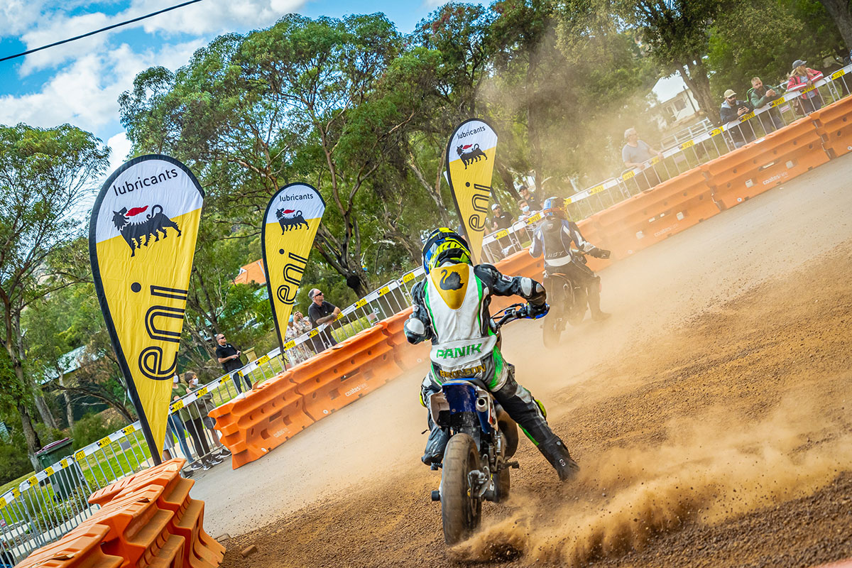A super motard skidding at York Motorcycle festival