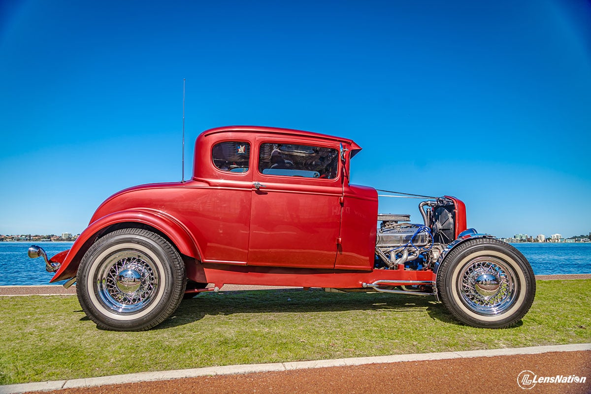 Ford Coupe on display at riverside walk Targa West 2022