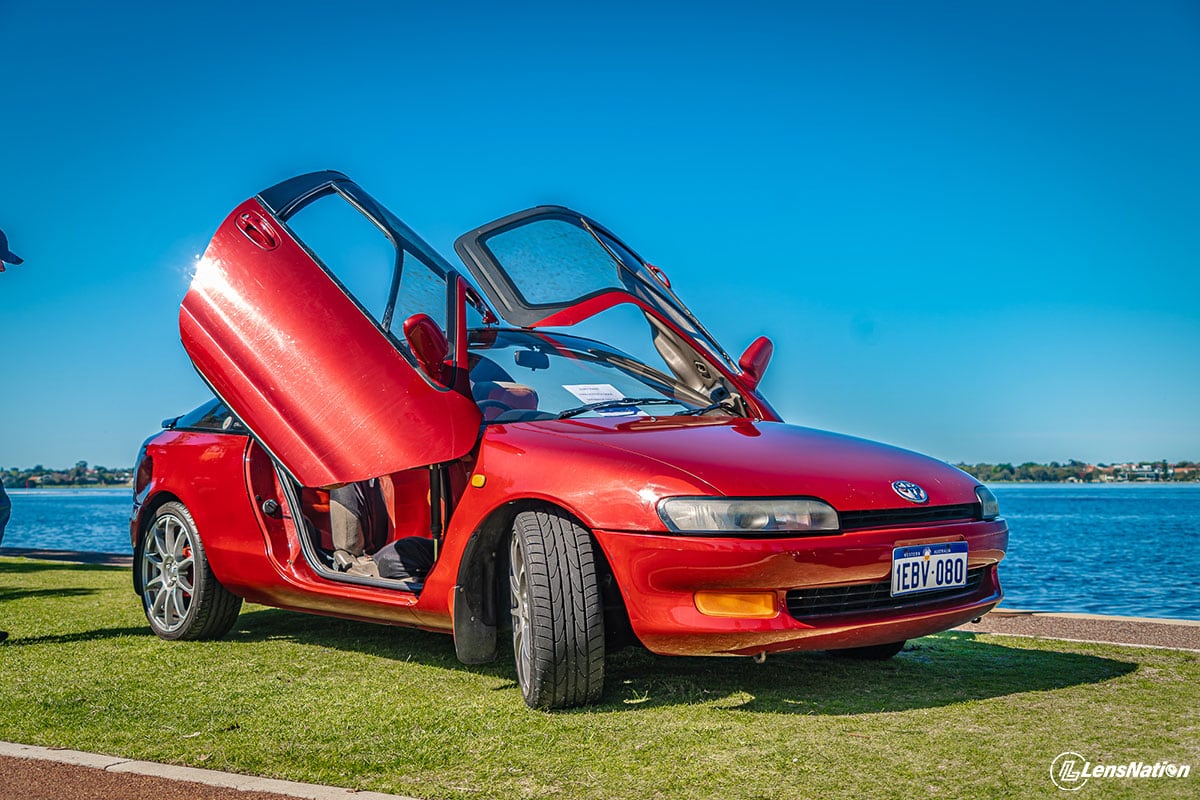 Toyota Celica on display at riverside walk Targa West 2022