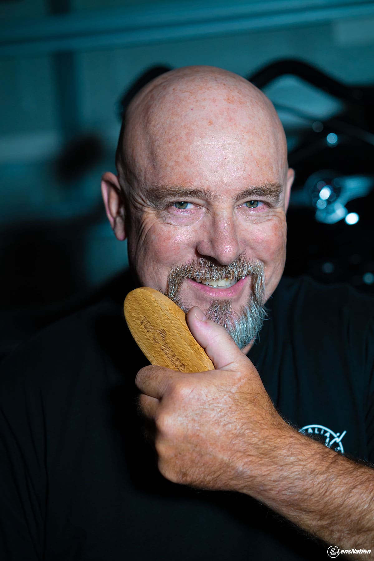 Male model with beard in garage photoshoot