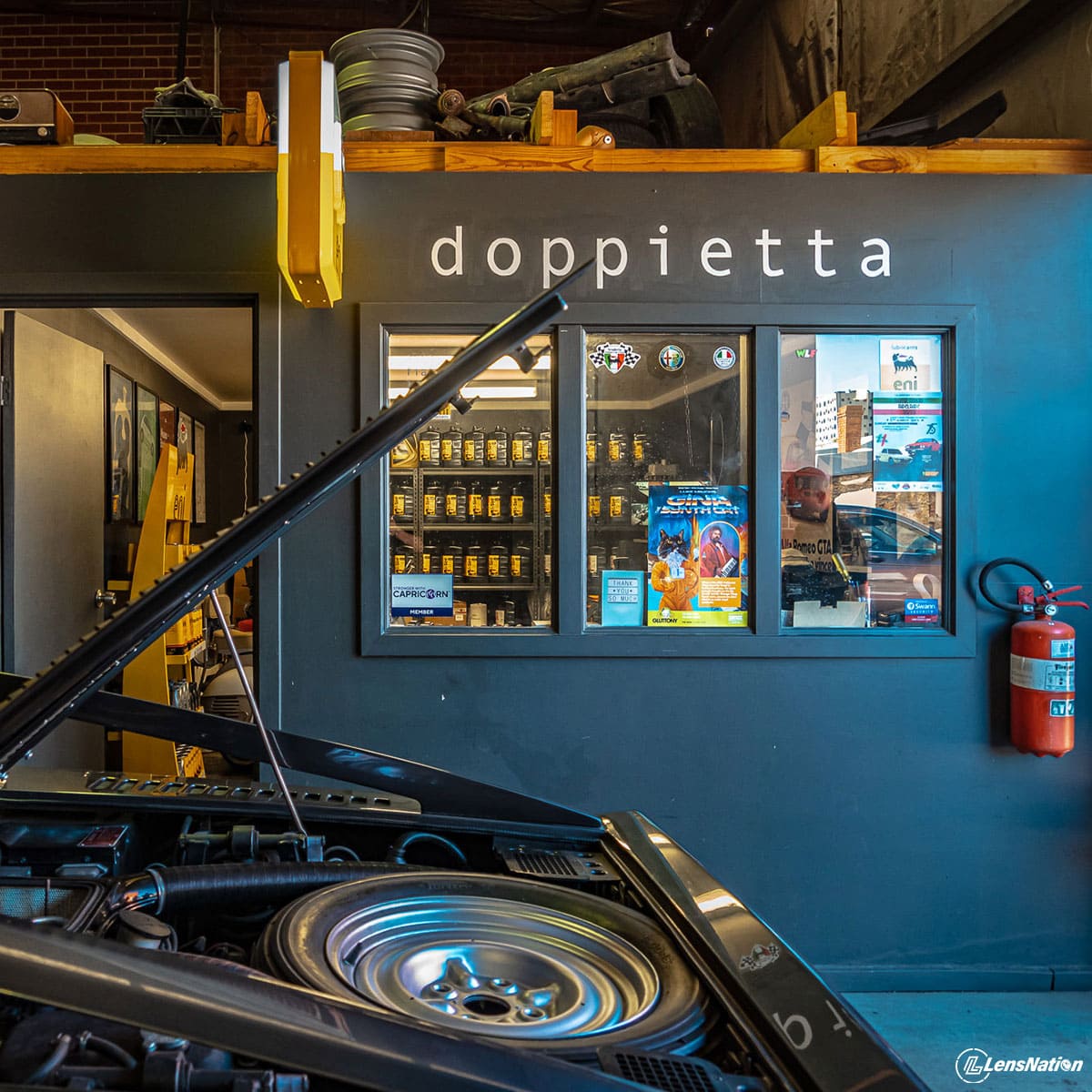 Inside the workshop of Doppietta Adelaide Maserati Parked