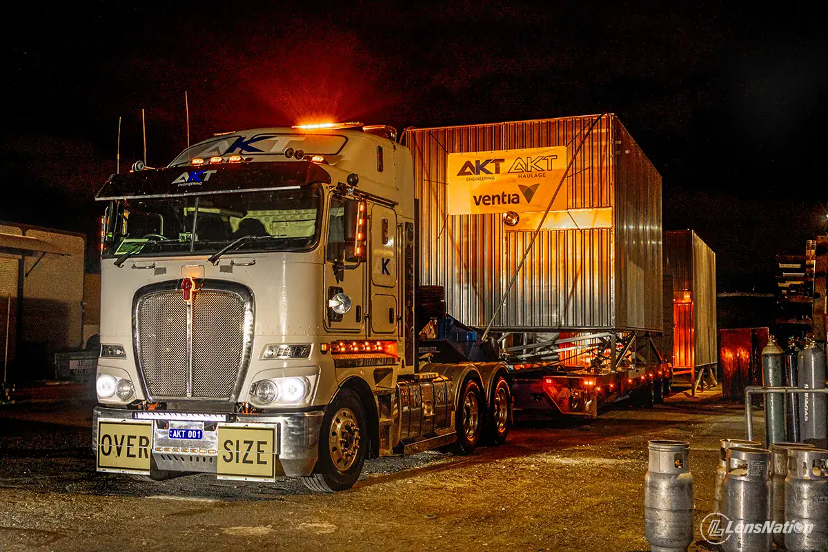 Perth commercial photography of mining haulage truck in low light