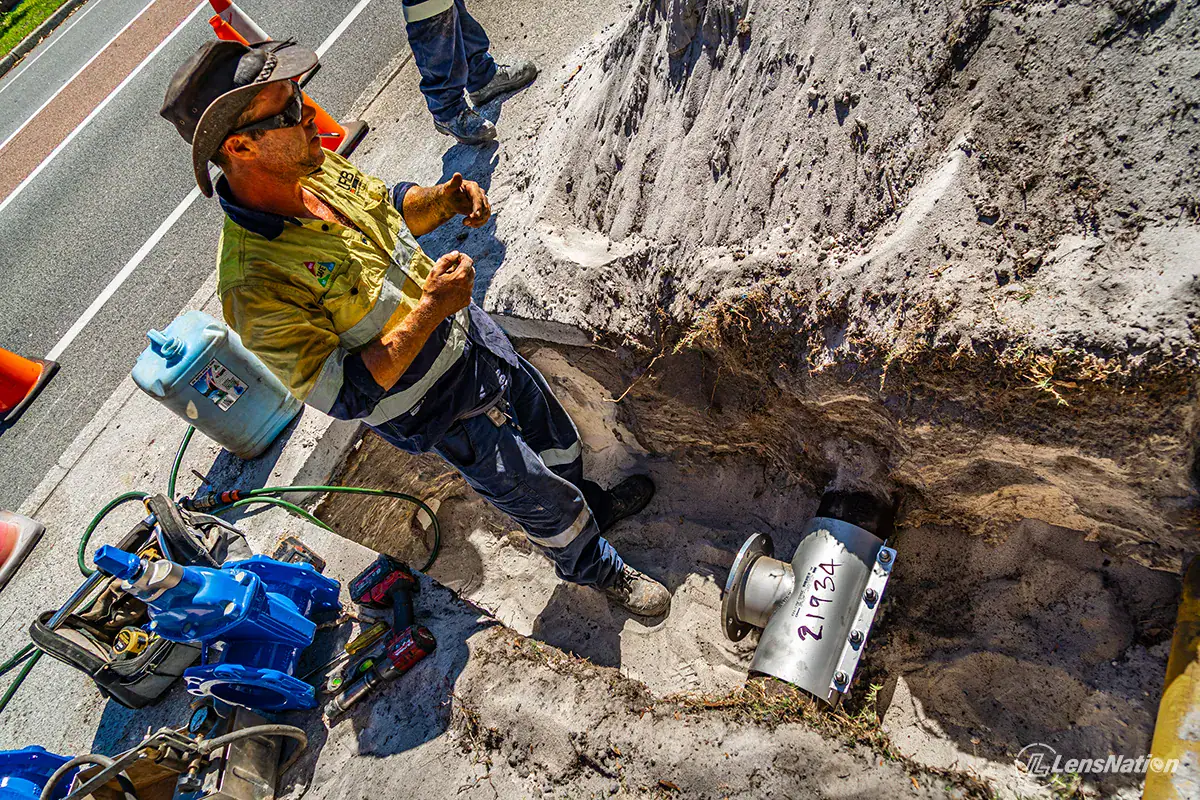 MiniTap hot tapping machine operating on a live water main in Perth