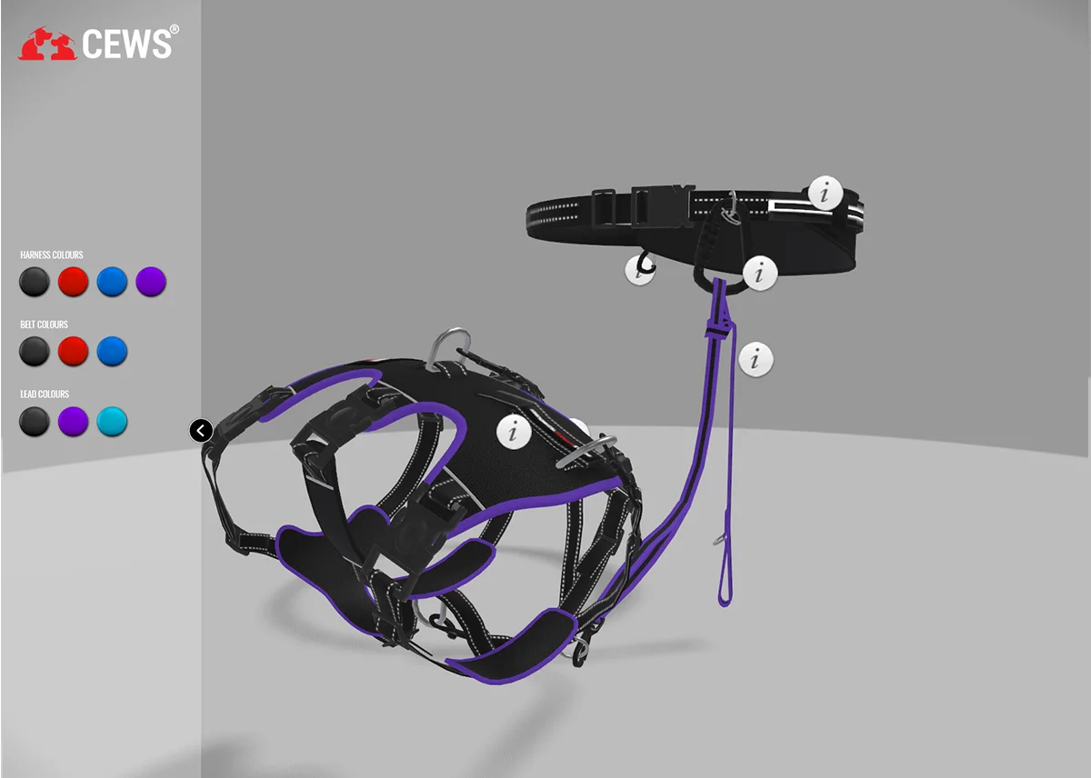 Dog harness product 3D orbital view