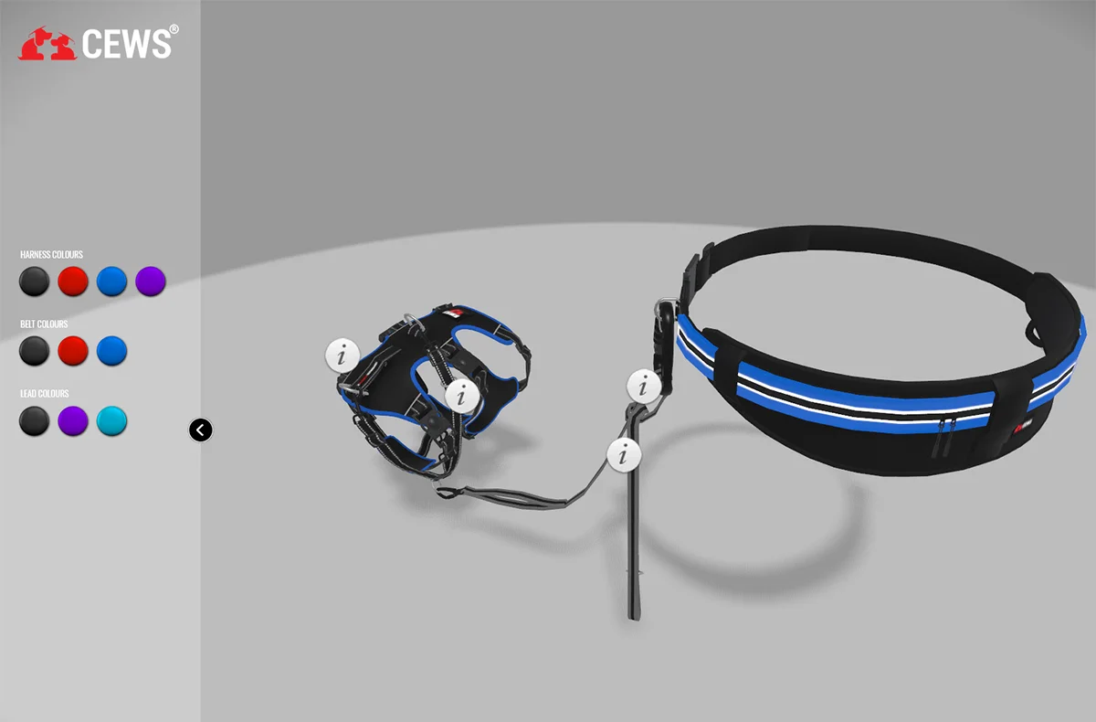 Colour options for all the componanats of the dog harness productphotography