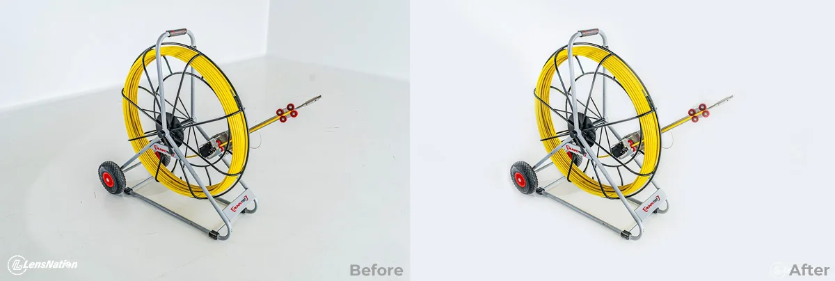 Before after example of white background photography