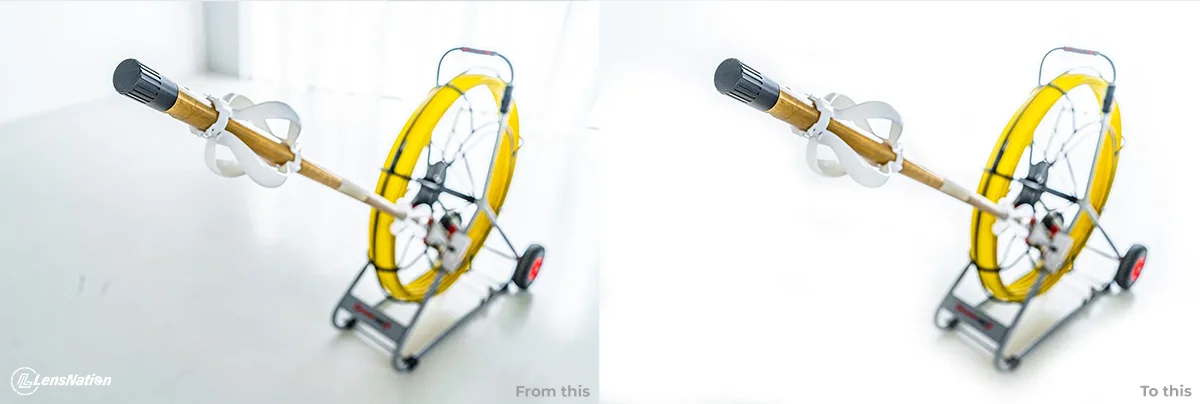 Before after example of white background photography