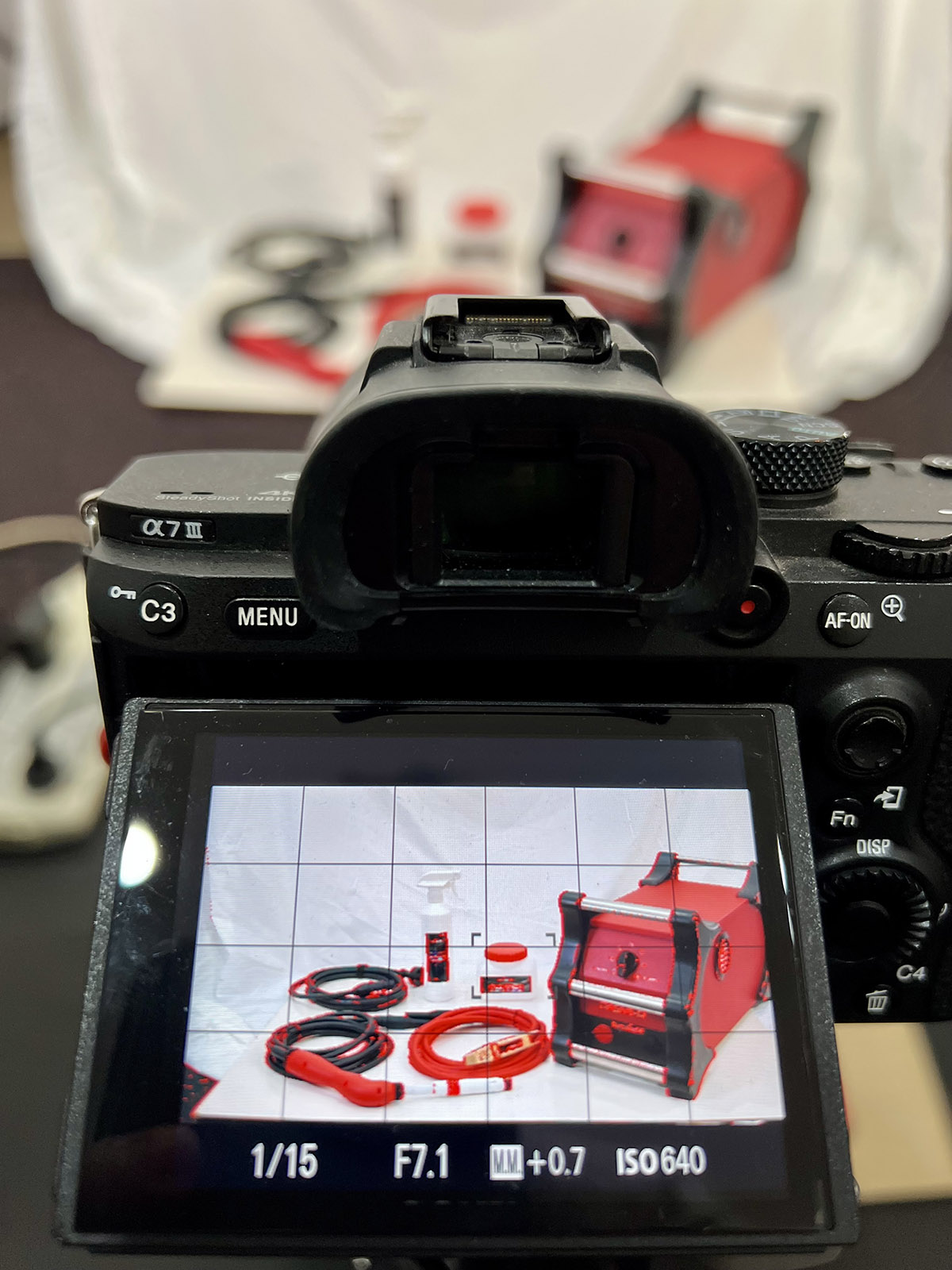 Behind the scenes industrial product photography setup in Perth with studio lighting for white background shoot