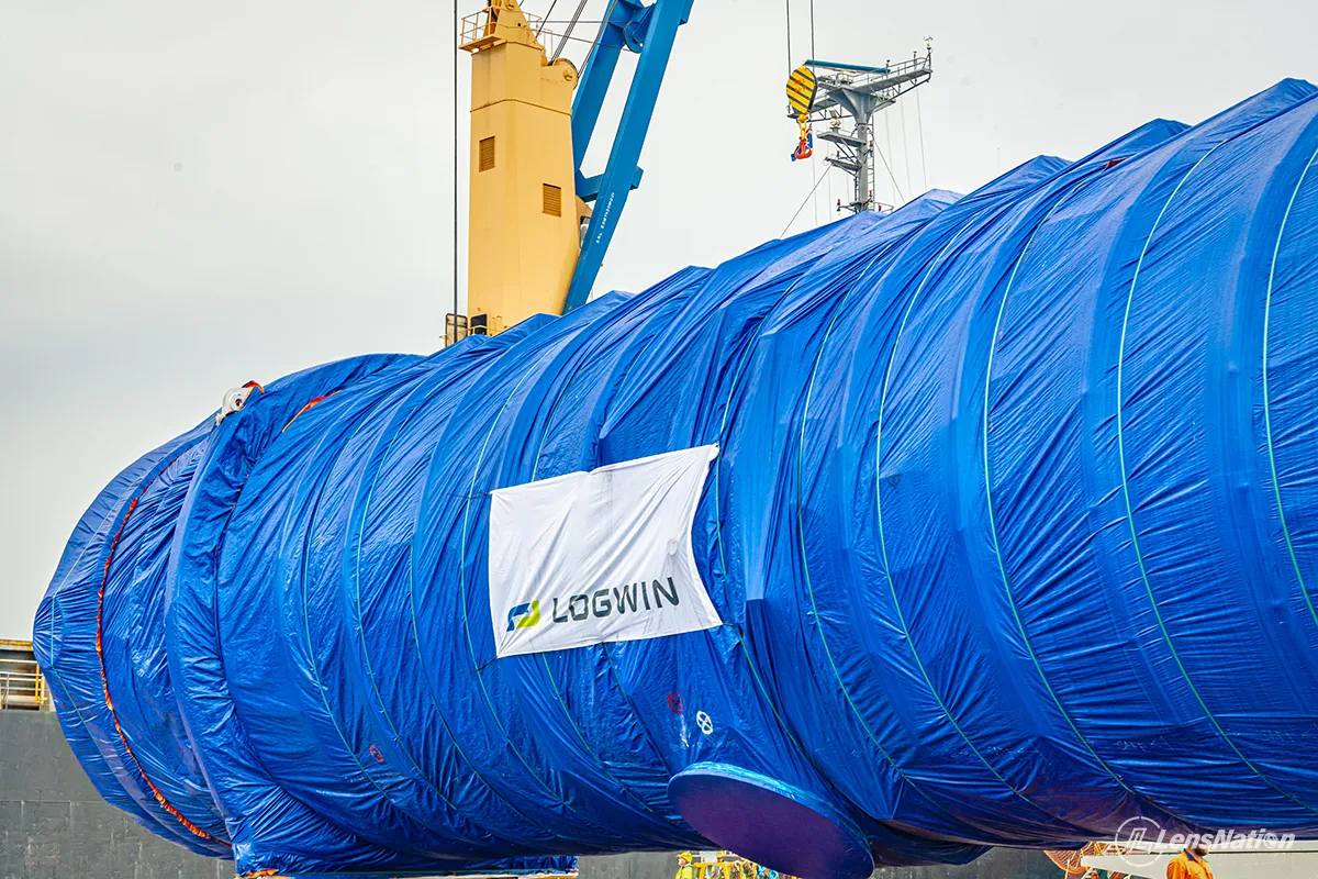 Heavy mining equipment being unloaded from a cargo ship at Australian Marine Complex in Henderson, Perth