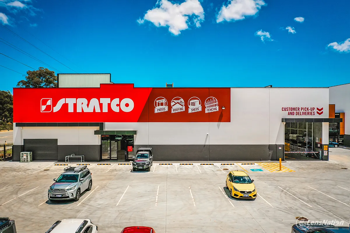 Front entrance of the Stratco Neerabup store photographed for commercial marketing