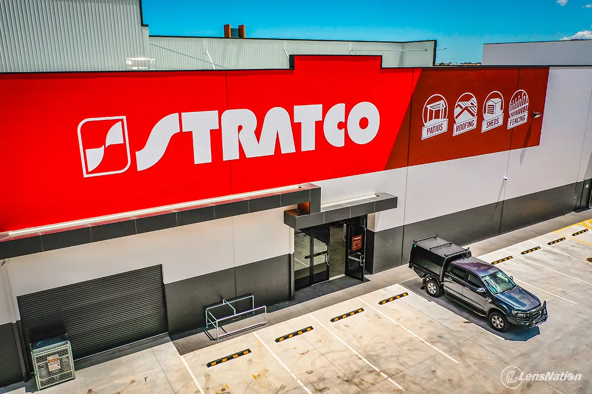 Front entrance of the Stratco Neerabup store photographed for commercial marketing