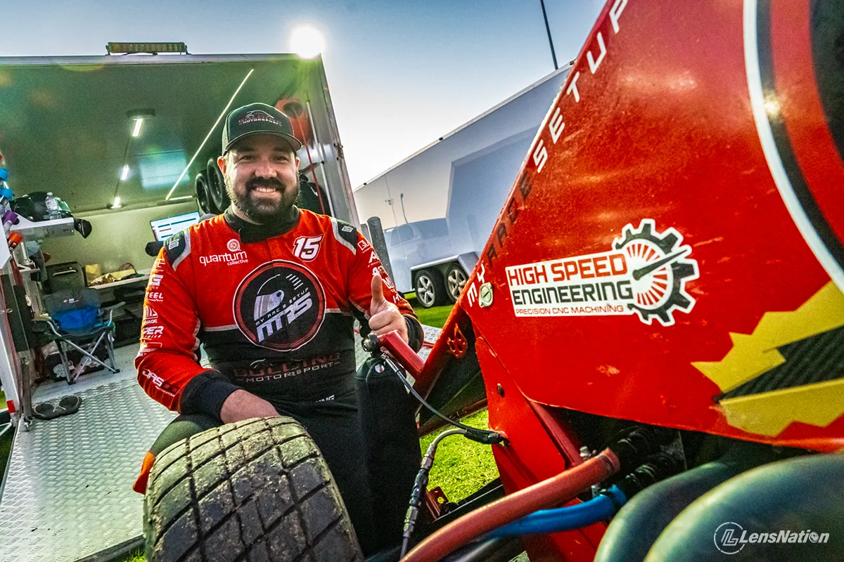 Golding Motorsports Speedcar driver photographed during a Perth speedway event