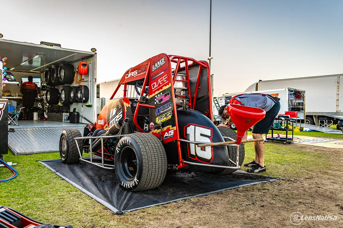 Golding Motorsports Speedcar during repairs in Western Australian speedway racing
