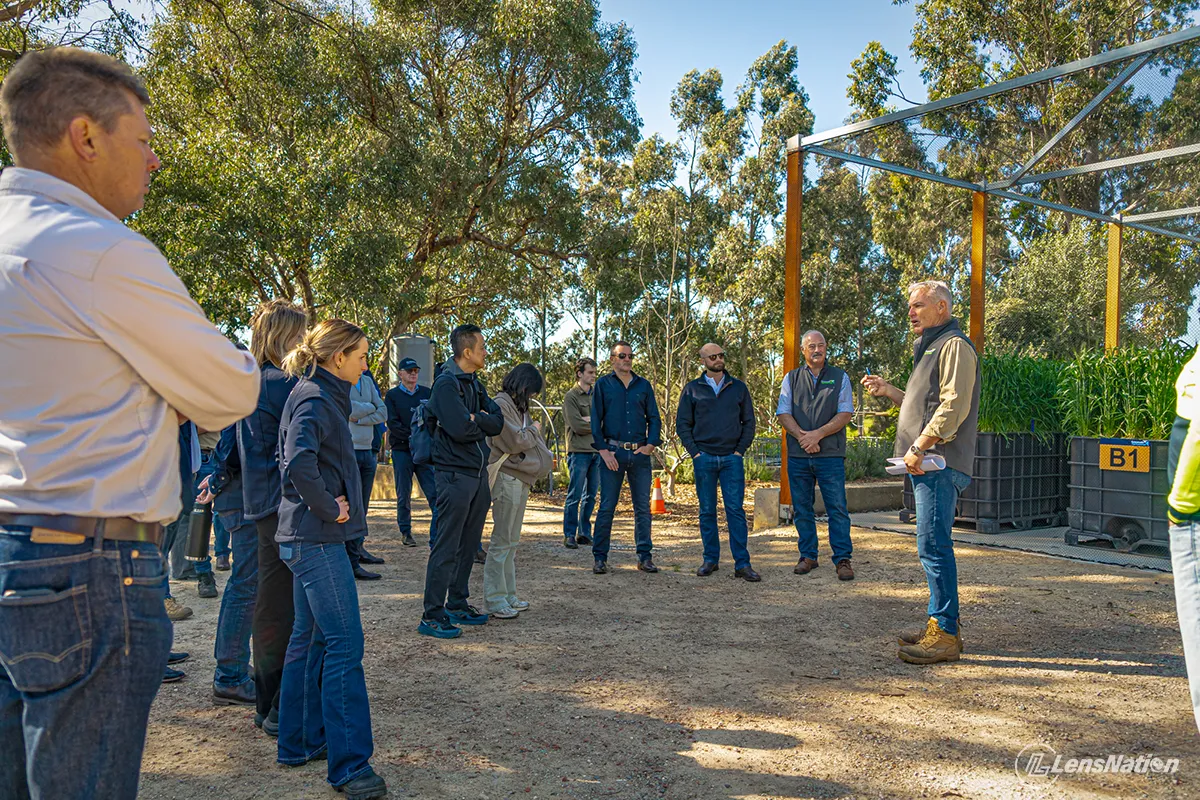 Wide angle shot of Hein de Villiers addressing Fertilizer Australia delegates showcasing the number of attendance and natural setting of the location