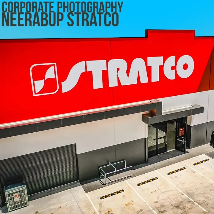 Commercial photography of the Stratco retail store in Neerabup, Perth, featuring the storefront and surrounding business premises